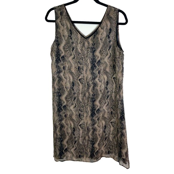Robbie Bee Sleeveless Silk Shift Dress Python Snake Print Tan Black Neutral 10 - Picture 1 of 10